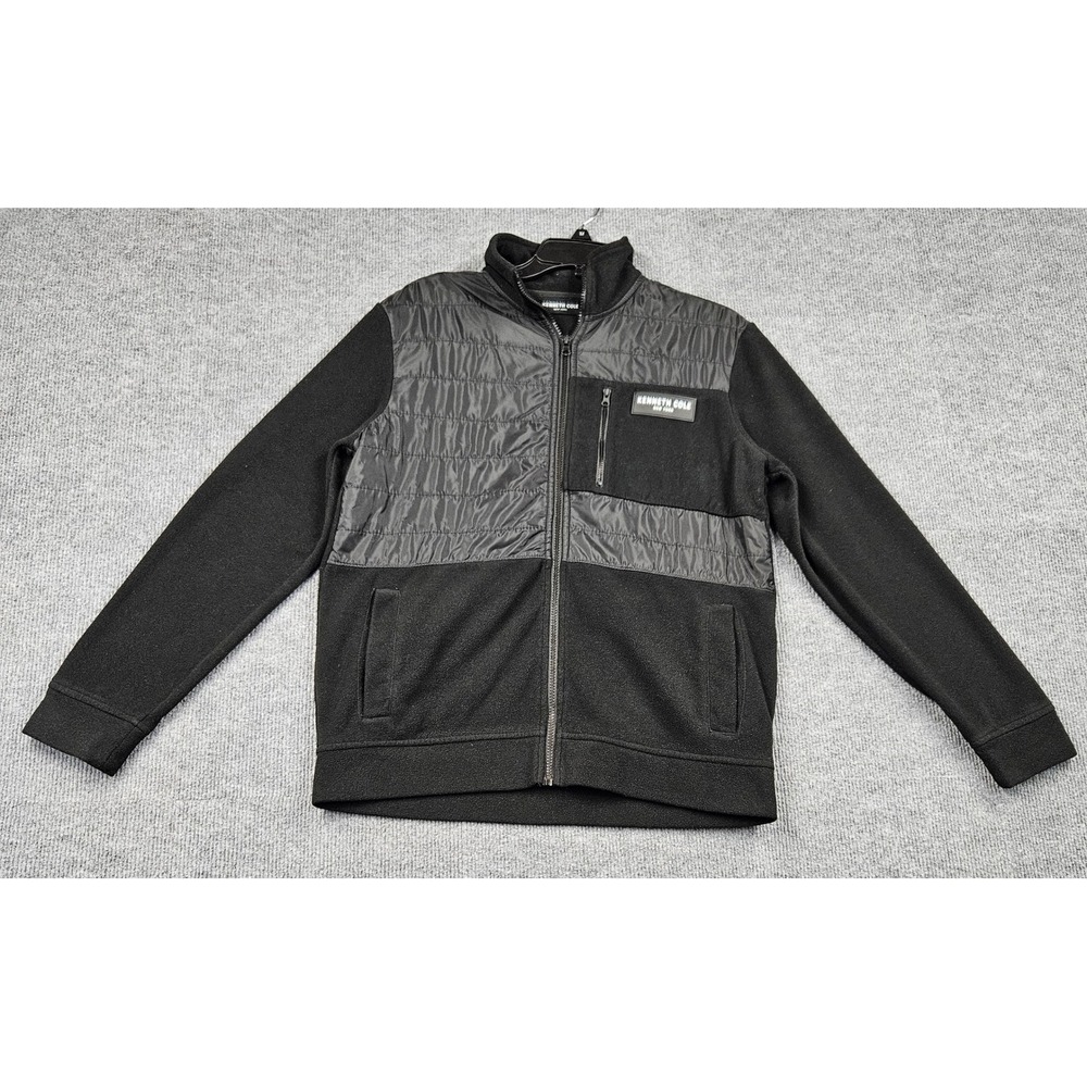 Kenneth Cole New York Womens Small Black Mixed Media Fleece Quilted Zip Jacket